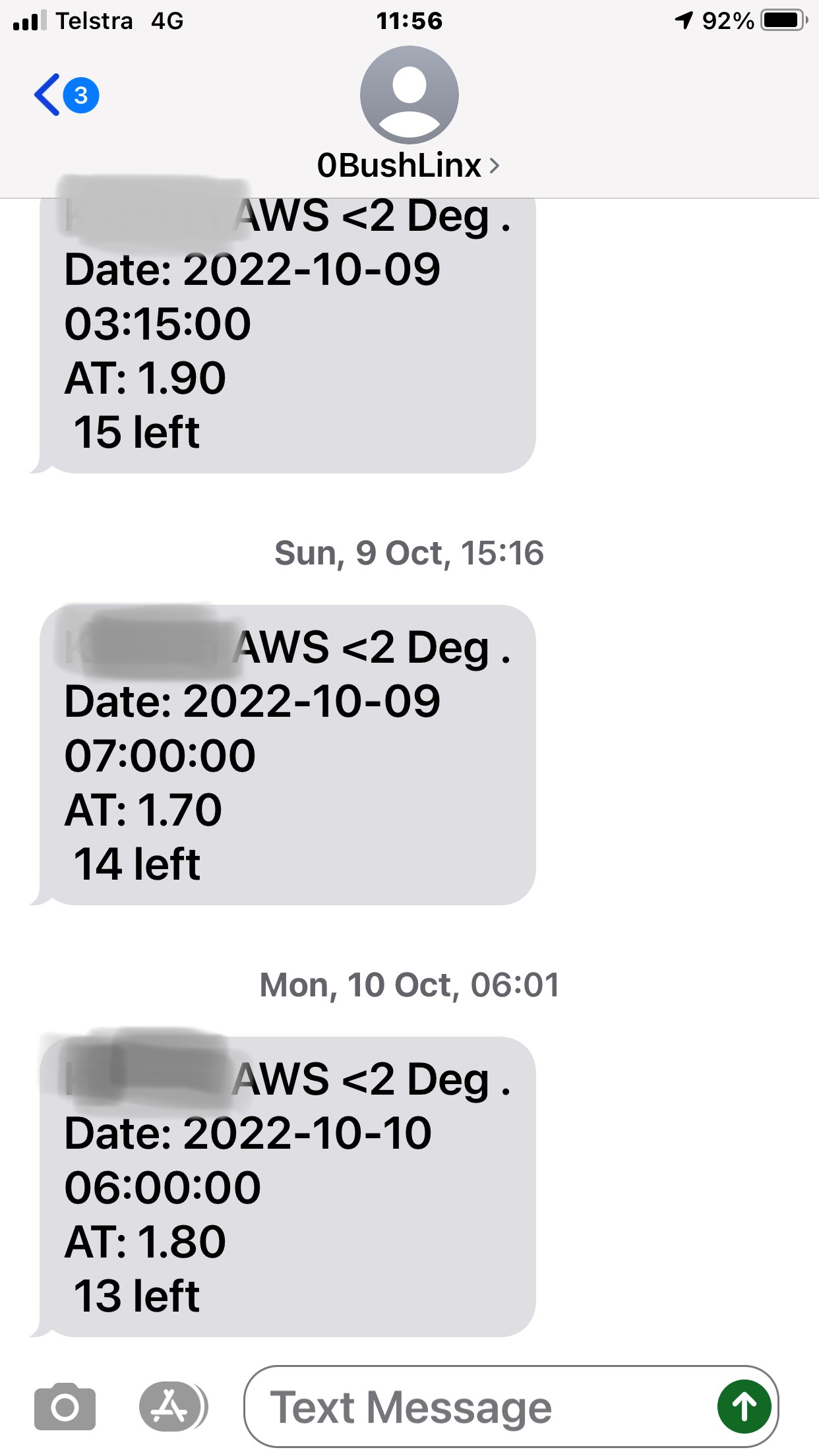 SMS alerts from BushLinx tank monitor